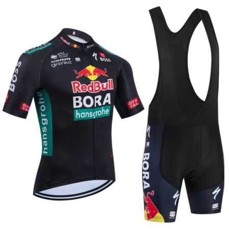 Set Fietsshirt + Korte Koersbroek 2024 BORA-Hansgrohe Bull Zwart Rood